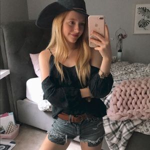 Cold shoulder navy blue blouse